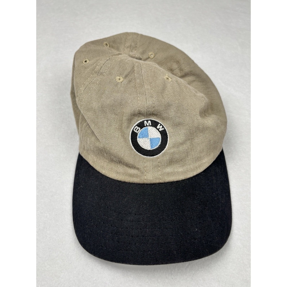 Vintage BMW Lifestyle Strapback Hat Beige Black Made In USA Cap